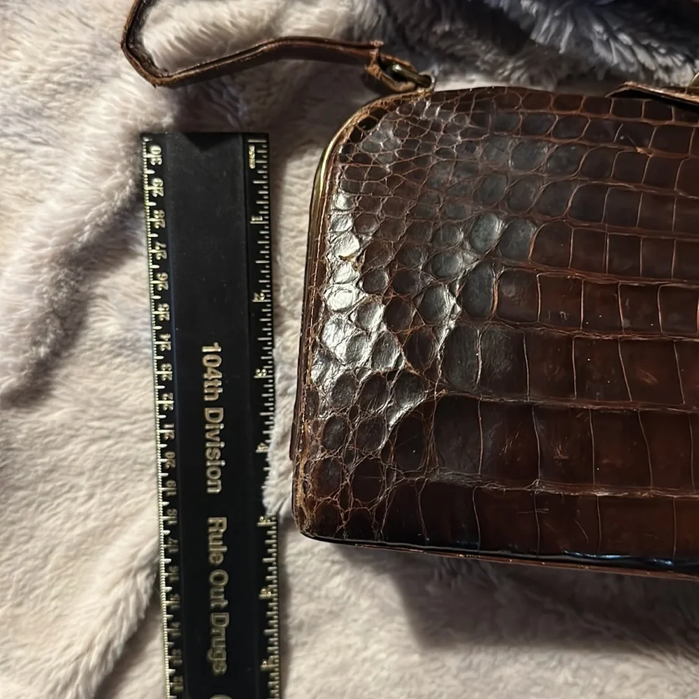 Very Authentic Crocodile Satchel Purse with Antique Gold Color Clasp & Hardware